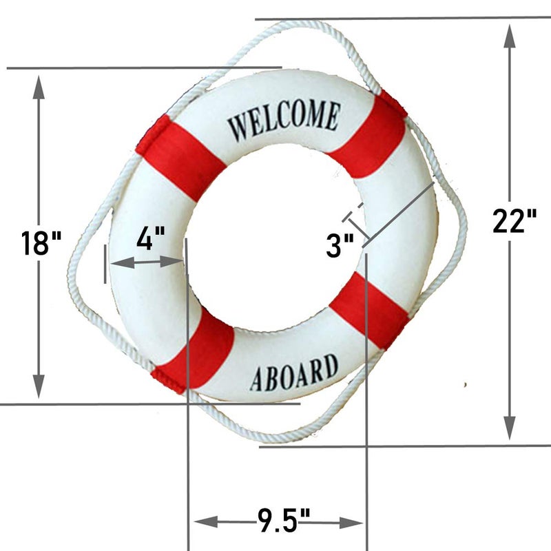 MorroMorn Lifebuoy Wall Hanging Decor - Welcome Aboard Mediterranean Style Home Decoration (Red, 18") - Image 3